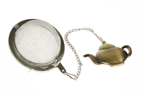 Tea infuser ball on a chain with decorative teapot handle